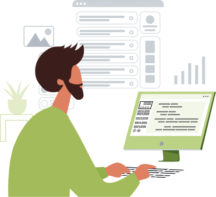 Ilustración usuario trabajando con el software de gestión de residencias GdR