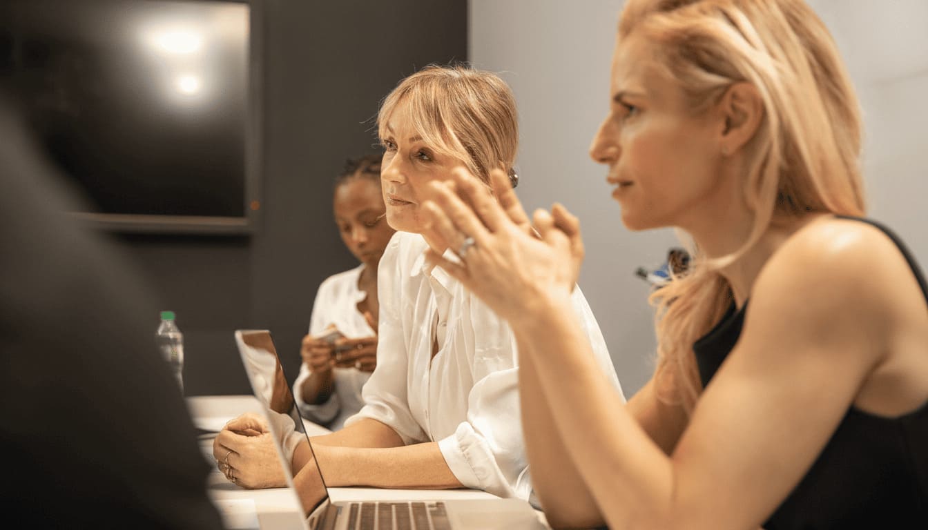 Equipo multidisciplinar de residencia revisando el plan individualizado de atención de un nuevo residente